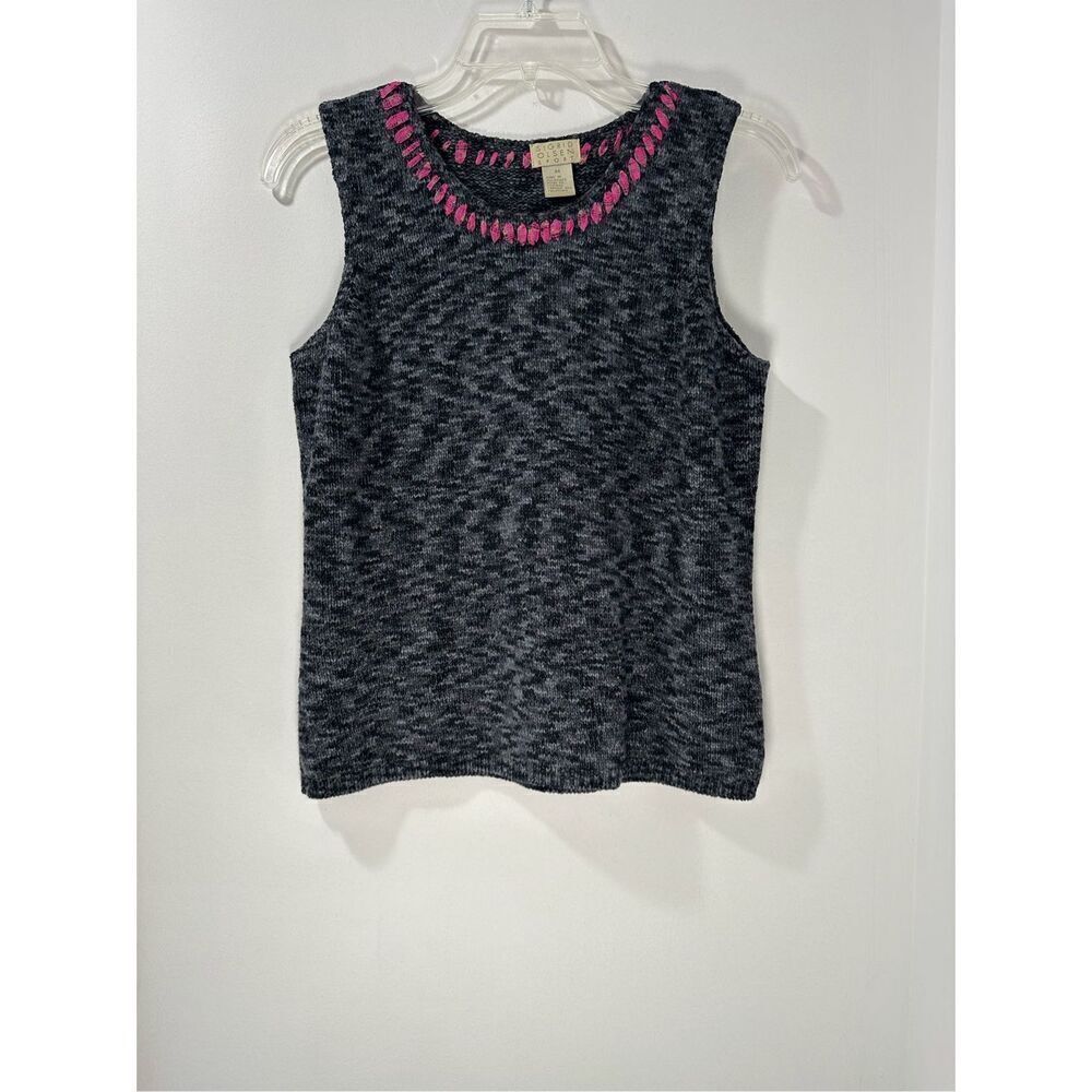 Sigrid Olsen Sport Vtg gray sleeveless knit top embroidered neck size M #35-1881